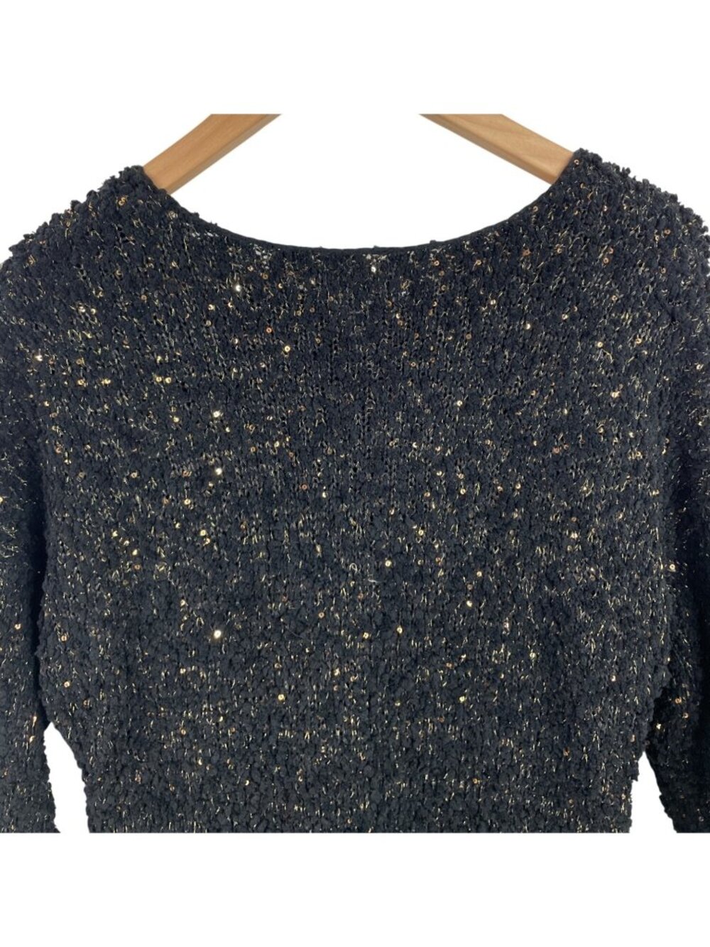 Fashion Avenue Womens Chunky Knit Sweater With Sequins Medium Black & Gold - Picture 6 of 8
